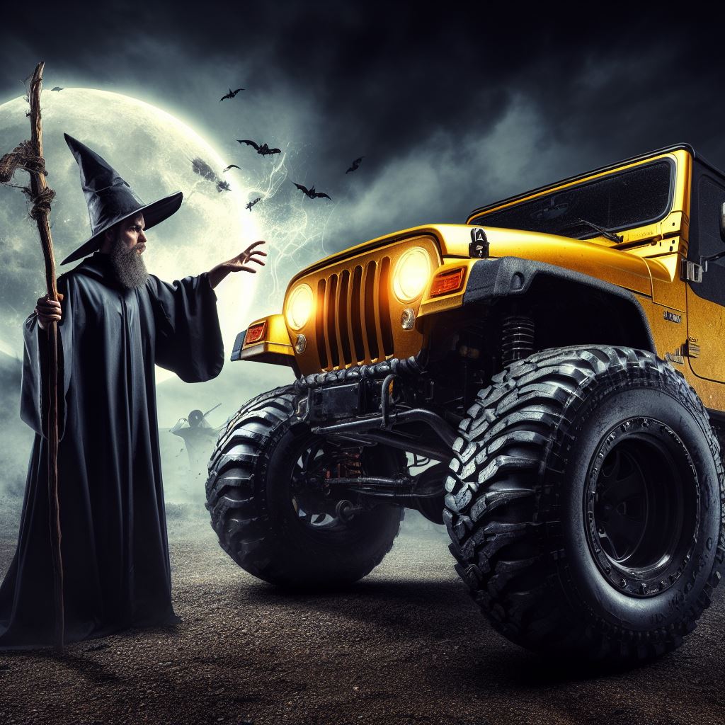 Blaine Casting a Spell on a Yellow Jeep.jpg